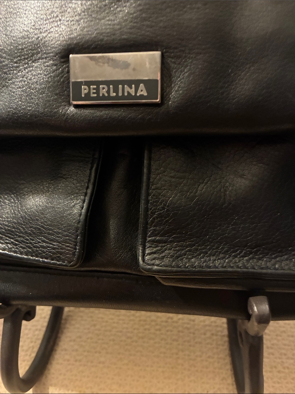 Vintage Perlina NYC Black Minimalist Messenger Satchel Genuine Leather - Picture 3 of 14